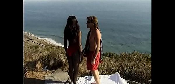  Dirty interracial couple enjoys outdoor sex near the warm sea